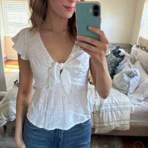 Abercrombie Women's White Eyelet Tie-Front Top
